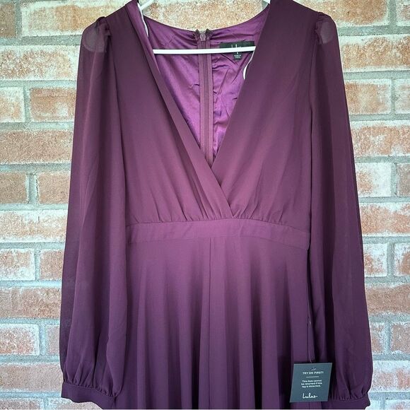 Lulu’s Adoring You Long Sleeve Maxi Dress NEW Women’s Small Purple Chiffon Gown - Picture 3 of 10